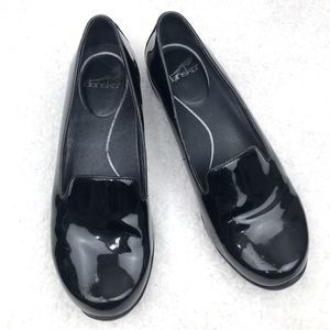Dansko Olivia Black Patent Leather Slip On Heeled Support Loafers